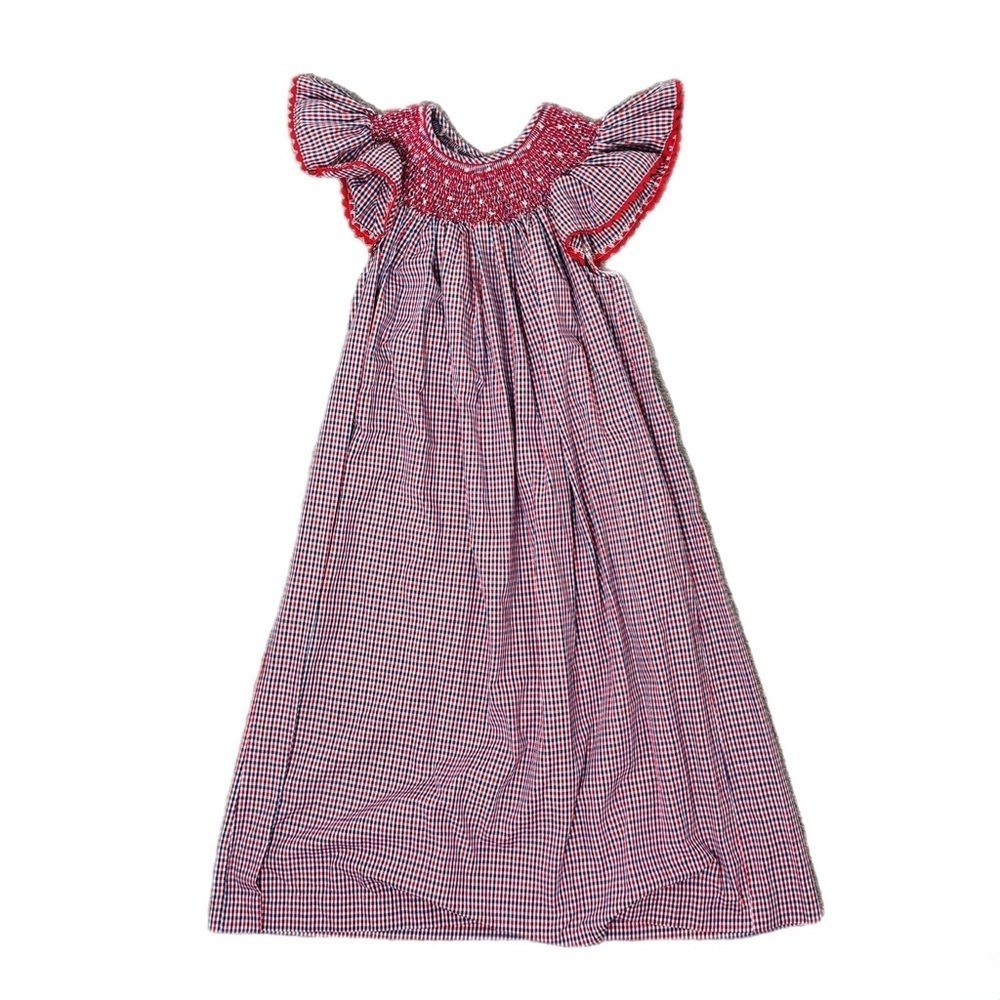 Remember Nguyen Smocked Dress Red White Blue with Ruffled Sleeves